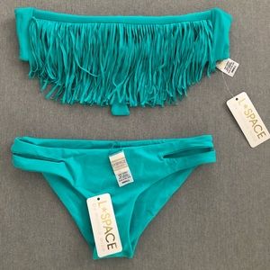 L*Space Bikini in Aqua Blue with Frills and Cutout